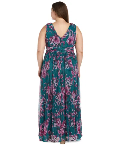 Shop R & M Richards Plus Size Floral-print Maxi Dress In Teal