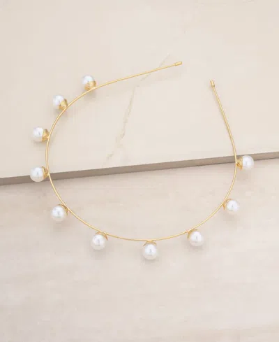 Shop Ettika Imitation Pearl Studded Headband In Gold