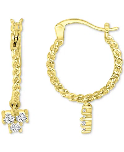 Macy's Cubic Zirconia Trio Cluster Dangle Hoop Earrings In 14k Gold-plated Sterling Silver In Gold