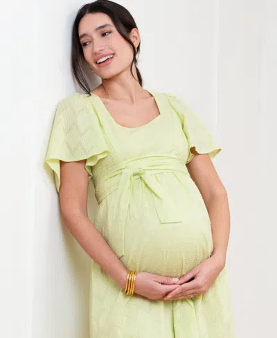 Shop Seraphine Women's Maternity Cotton Broderie Maternity And Nursing Dress In Lime