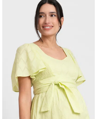 Shop Seraphine Women's Maternity Cotton Broderie Maternity And Nursing Dress In Lime