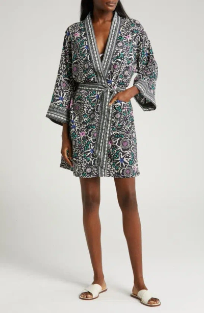 Shop Marine Layer Sienne Floral Print Cover-up Wrap In Black Floral