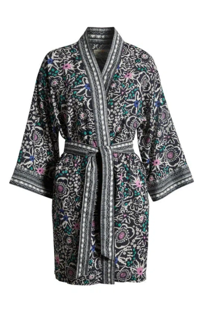 Shop Marine Layer Sienne Floral Print Cover-up Wrap In Black Floral
