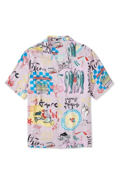 Shop Closed Art Print Camp Shirt In Smoothie Pink
