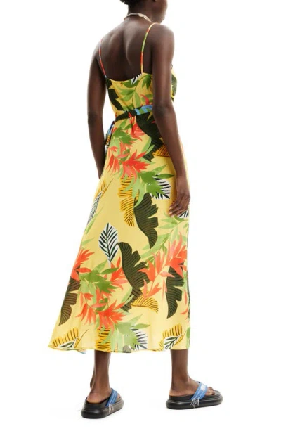 Shop Desigual Tropical Leaves Cover-up Wrap Sundress In Yellow