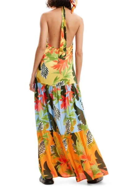 Shop Desigual Tropical Halter Cover-up Dress In Yellow