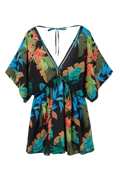 Shop Desigual Tropical Party Cover-up Minidress In Black
