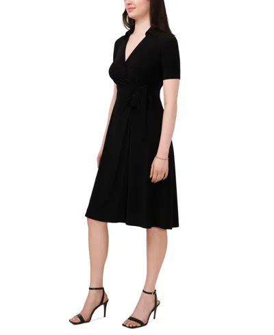 Shop Msk Petite Short-sleeve Side-tied Dress In Black