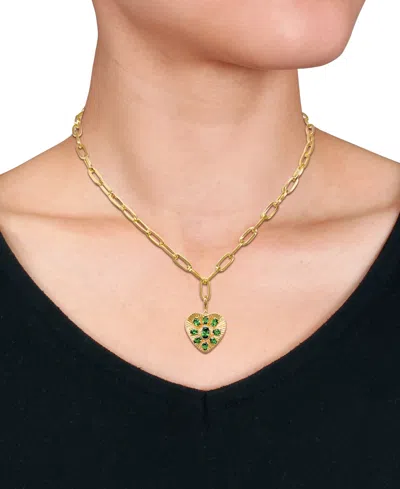 Macy's Tsavorite Cluster Sunray Heart 18" Pendant Necklace (1-3/4 Ct. T.w.) In 10k Gold In Tsavorite