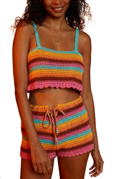 Shop Billabong Siesta Cotton Crochet Cover-up Crop Top In Multi