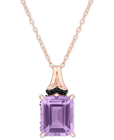 Shop Macy's Pink Amethyst (5-7 Ct. T.w.) & Black Sapphire (1/4 Ct. T.w.) Halo 18" Pendant Necklace In Rose-plate