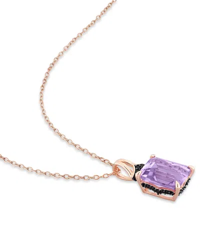Shop Macy's Pink Amethyst (5-7 Ct. T.w.) & Black Sapphire (1/4 Ct. T.w.) Halo 18" Pendant Necklace In Rose-plate