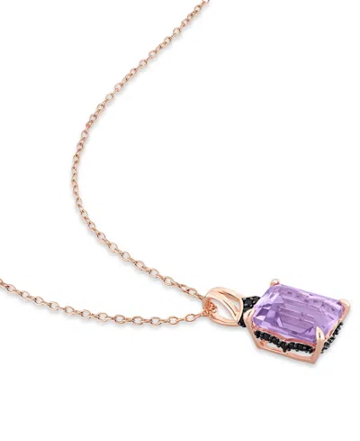 Macy's Pink Amethyst (5-7 Ct. T.w.) & Black Sapphire (1/4 Ct. T.w.) Halo 18" Pendant Necklace In Rose-plate In Amethyst