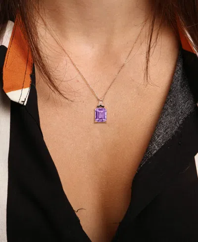 Macy's Pink Amethyst (5-7 Ct. T.w.) & Black Sapphire (1/4 Ct. T.w.) Halo 18" Pendant Necklace In Rose-plate In Amethyst