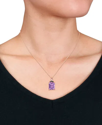 Shop Macy's Pink Amethyst (5-7 Ct. T.w.) & Black Sapphire (1/4 Ct. T.w.) Halo 18" Pendant Necklace In Rose-plate