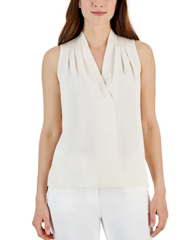 Shop Anne Klein Women's Pleated-shoulder Sleeveless Shell Top In Anne White