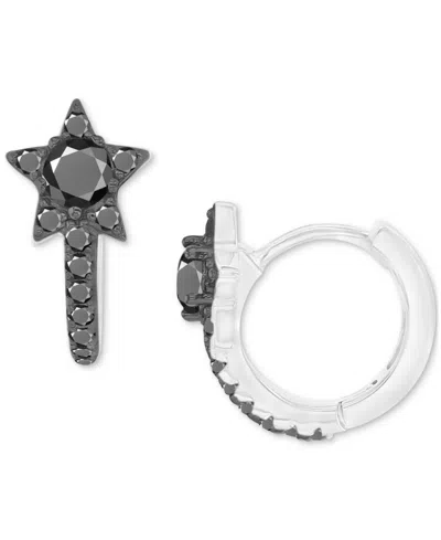 Macy's Black Spinel Star Small Huggie Hoop Earrings (1-1/10 Ct. T.w.) In Sterling Silver, 0.55" In Black Spinel