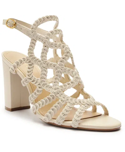 Shop Arezzo Women's Brittany Embroidered High Block Heel Sandals In Panacota