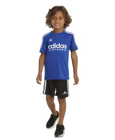 Shop Adidas Originals Toddler & Little Boys 2-pc. 3-stripe Logo Graphic T-shirt & Mesh Shorts Set In Semi Lucid Blue