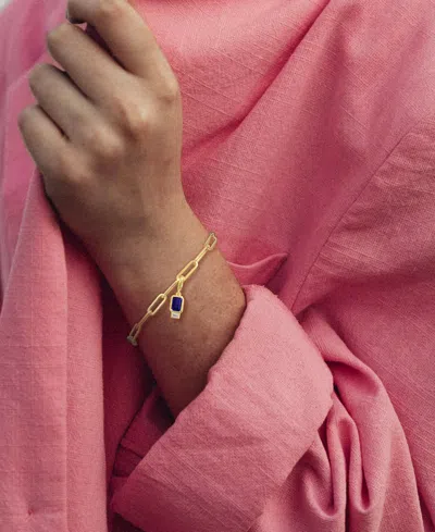 Macy's Lab-grown Sapphire (1-5/8 Ct. T.w.) & Lab-grown White Sapphire (1/6 Ct. T.w.) Single Charm Link Brac In Sapphire