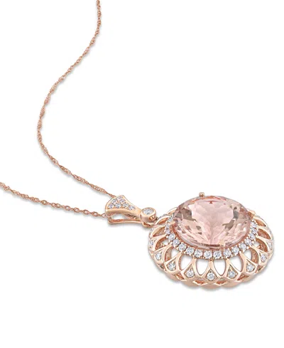 Macy's Morganite (9 Ct. T.w.) & Diamond (3/4 Ct. T.w.) Flower Medallion 17" Pendant Necklace In 14k Rose Go In Morganite