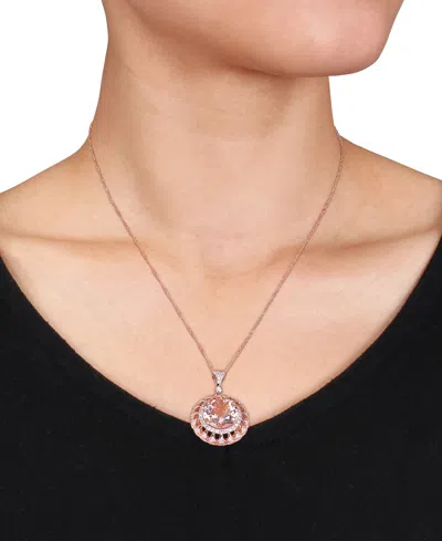 Macy's Morganite (9 Ct. T.w.) & Diamond (3/4 Ct. T.w.) Flower Medallion 17" Pendant Necklace In 14k Rose Go In Morganite