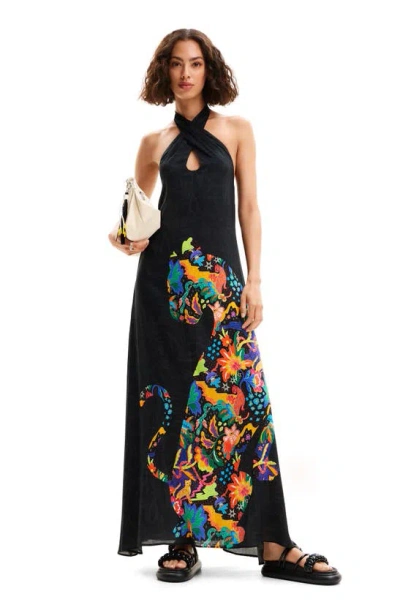 Desigual Panther Cover-up Maxi Dress In Black