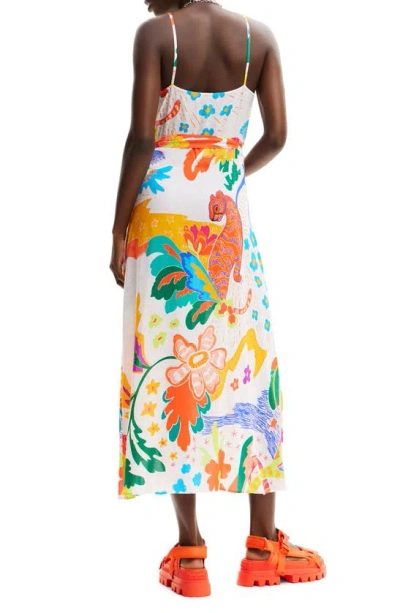 Shop Desigual Jungle Design Wrap Midi Dress In White