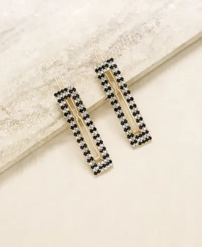 Ettika Black And Clear Crystal Rectangle Hair Barrettes In Gold