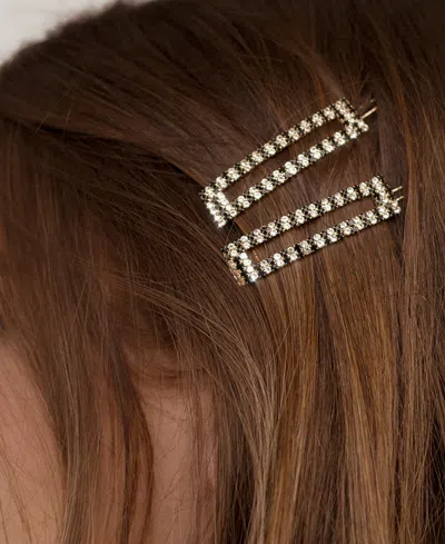 Ettika Black And Clear Crystal Rectangle Hair Barrettes In Gold