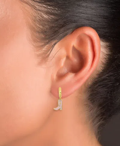 Shop Macy's Pink Enamel Cowboy Boot Dangle Hoop Drop Earrings In 14k Gold-plated Sterling Silver