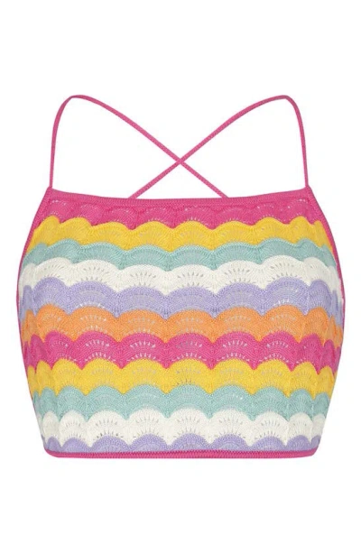 Capittana Holly Crochet Cover-up Crop Top In Multicolor