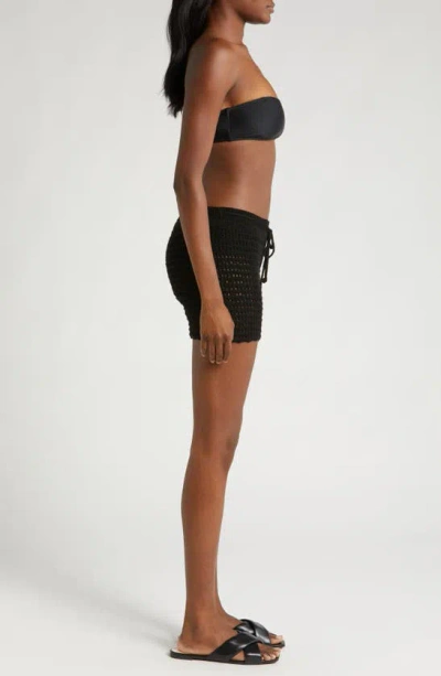 Capittana Nora Open Knit Cover-up Shorts In Black