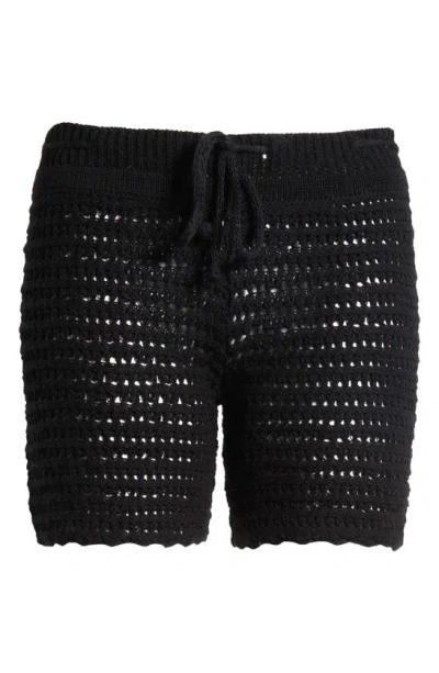 Shop Capittana Nora Open Knit Cover-up Shorts In Black