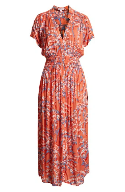 Shop Poupette St Barth Becky Floral Cover-up Dress In Orange Palmery