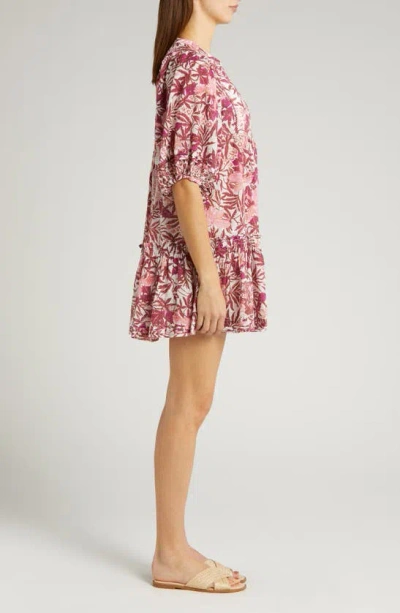 Shop Poupette St Barth Aria Floral Cover-up Minidress In Pink Orchid Ocp