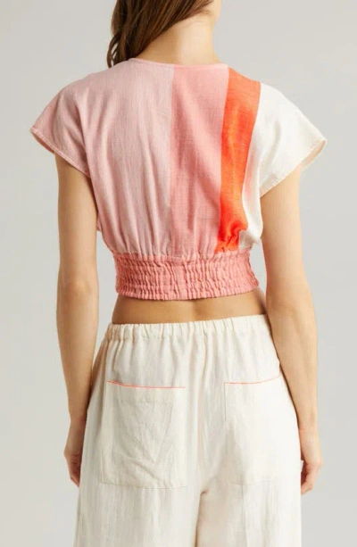 Shop Lemlem Alia Smocked Cotton Blend Cover-up Crop Top In Ayele Blush