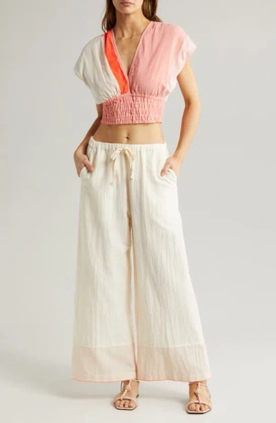 Shop Lemlem Alia Smocked Cotton Blend Cover-up Crop Top In Ayele Blush