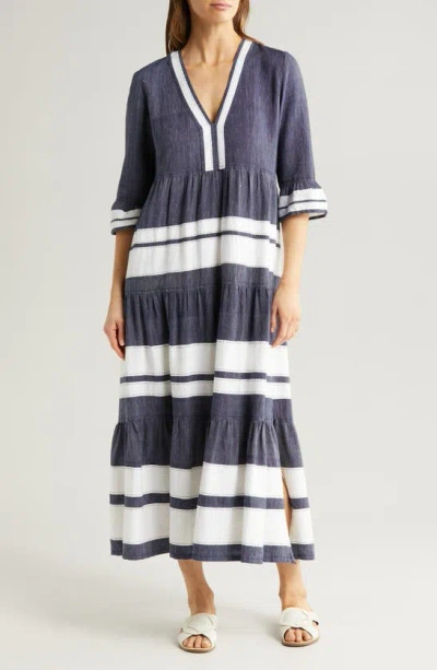 Shop Lemlem Hawi Flutter Sleeve Cotton Cover-up Dress In Debre Navy