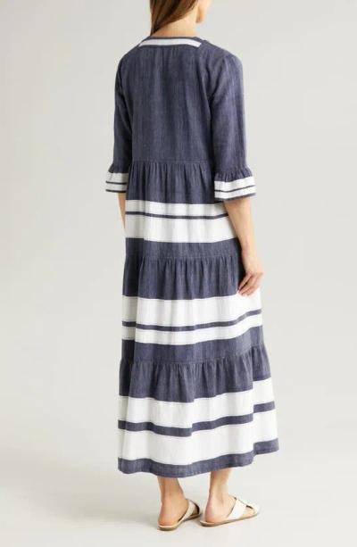 Shop Lemlem Hawi Flutter Sleeve Cotton Cover-up Dress In Debre Navy
