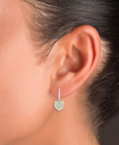 Shop Macy's Cubic Zirconia Pave Heart Leverback Drop Earrings In Sterling Silver & 14k Gold-plate In Two Tone