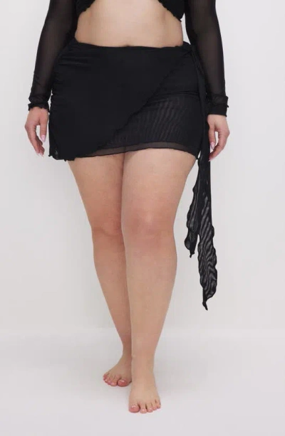 Shop Good American Side Tie Mesh Cover-up Miniskirt In Black001