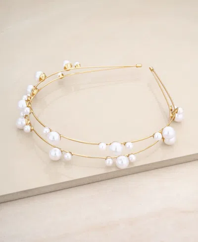 Shop Ettika Topped In Imitation Pearls Headband In Gold