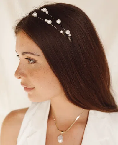 Shop Ettika Topped In Imitation Pearls Headband In Gold