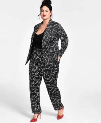 Shop Nina Parker Trendy Plus Size Printed Blazer Pants In Black Script Print