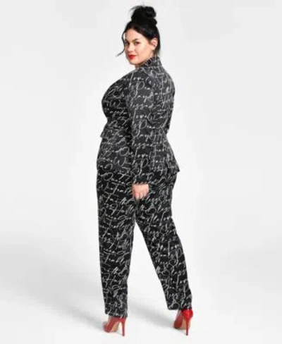 Shop Nina Parker Trendy Plus Size Printed Blazer Pants In Black Script Print
