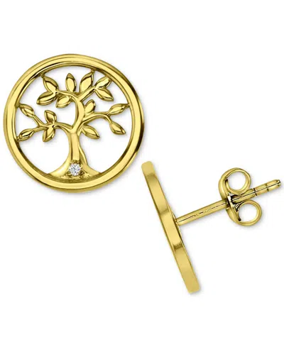 Macy's Cubic Zirconia Tree Disc Openwork Stud Earrings In 14k Gold-plated Sterling Silver In Gold