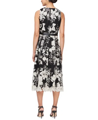Shop Alex Evenings Petite Scoop-neck Belted Sleeveless Dress In Black,white