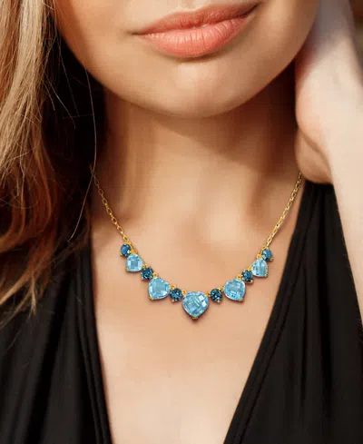 Macy's Sky & London Blue Topaz Heart & Round 17" Collar Necklace (45-3/4 Ct. T.w.) In Yellow-plated Sterlin In Blue Topaz