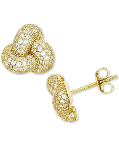 Macy's Cubic Zirconia Pave Love Knot Stud Earrings In 14k Gold-plated Sterling Silver In Gold